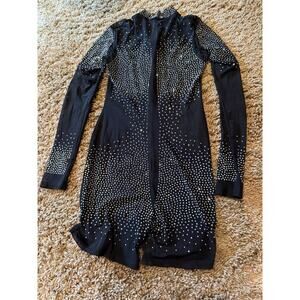Black Long Sleeve Rhinestone Embellished Romper